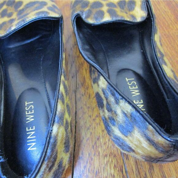 Nine West Black & Gold Leopard Print Loafers Size 7M Ballet Flats Moto Boho Edgy - Picture 13 of 16